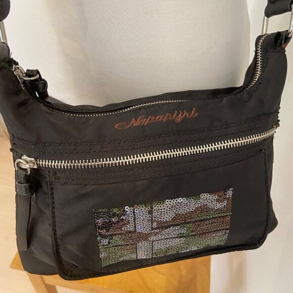 Napapijri Black Crossbody Bag With Sequined Front Pocket & Adjustable Strap - Picture 2 of 13